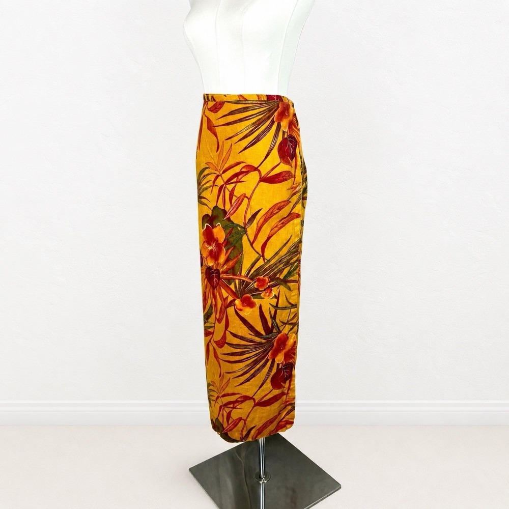 Vintage 90's Chico's Botanical Linen Wrap Skirt Resort Quiet Luxury Size 1 Sz M